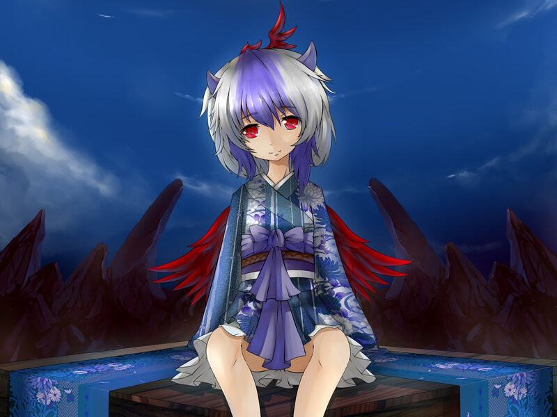 Anime Girl with Red Wings — Blue