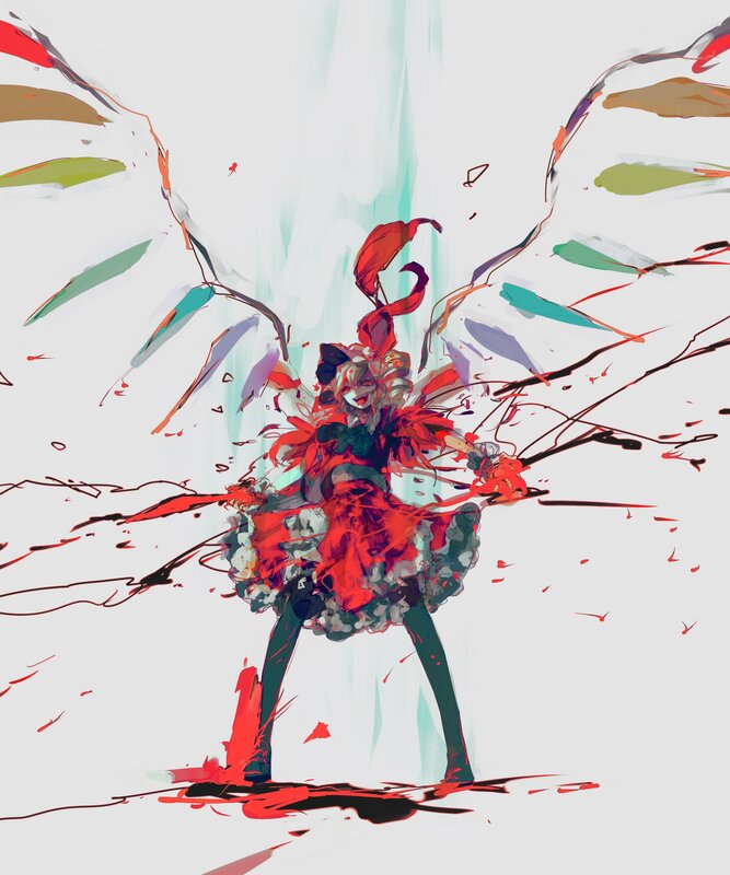 Anime Girl with Red Wings — Dramatic, Digital Art, Skirt