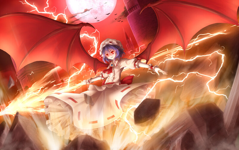 Anime Girl with Red Wings — Dramatic, Night, Digital Art, Lightning