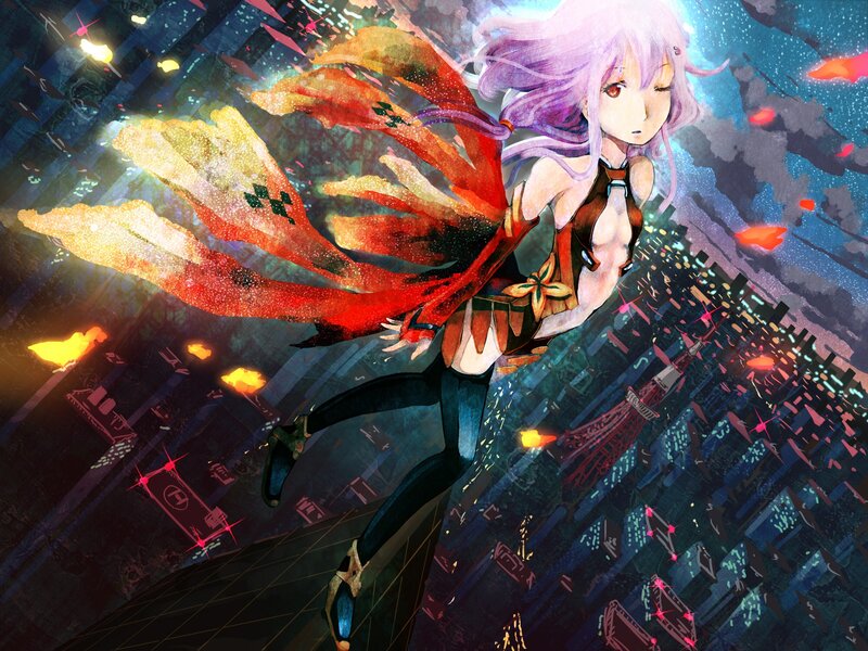 Anime Girl with Red Wings — Purple, Dramatic, Night