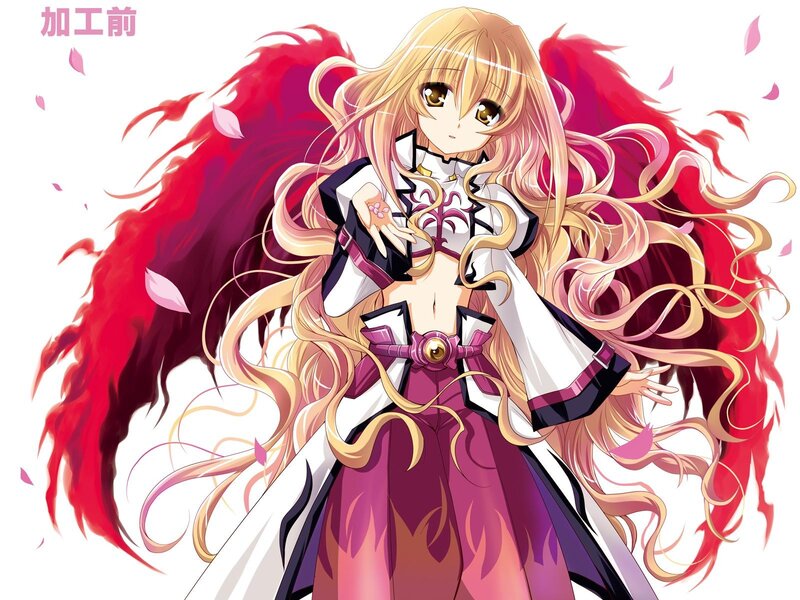 Anime Girl with Red Wings — White, Dramatic, Long Blonde Hair