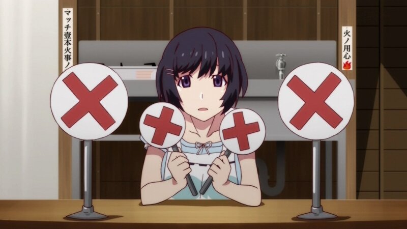 anime girl with red X signs