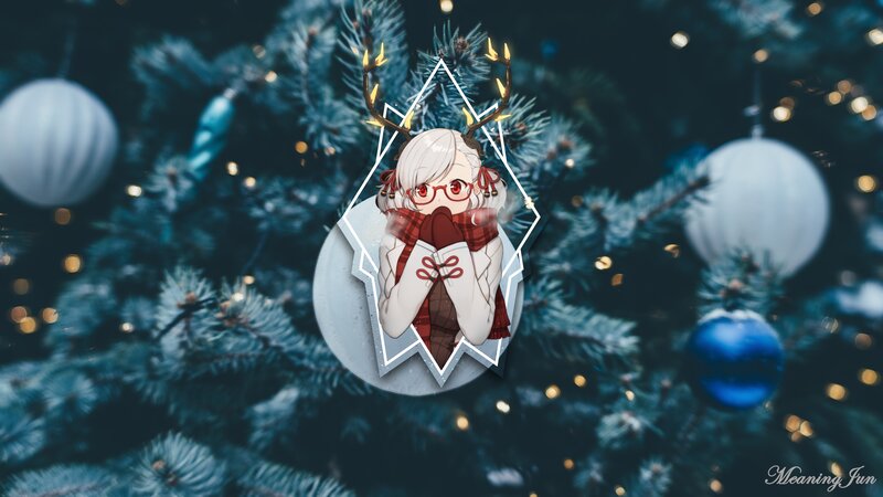 Anime Girl with Reindeer Antlers — Blue, Festive