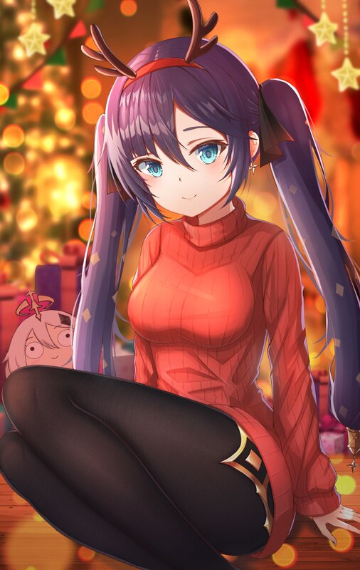Anime Girl with Reindeer Antlers — Purple, Festive