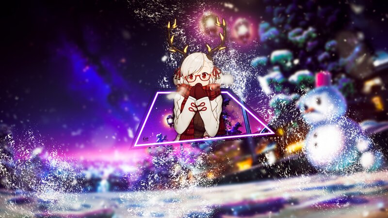 Anime Girl with Reindeer Antlers — Purple