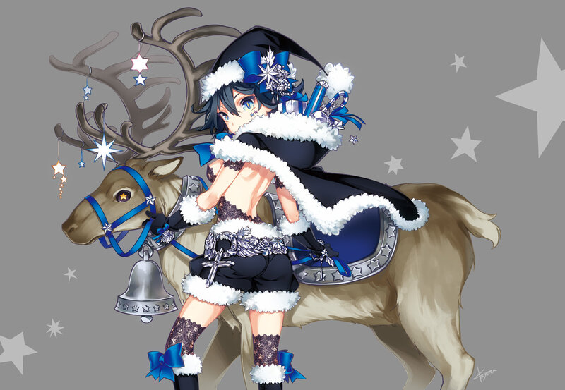 Anime Girl with Reindeer — Blue, Festive