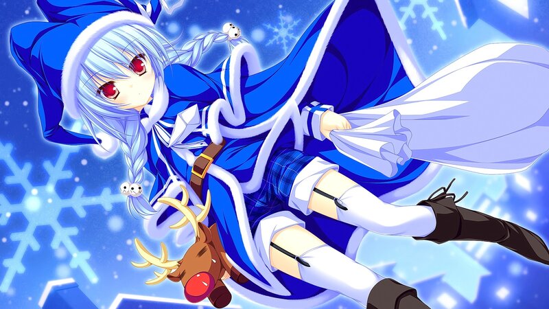 Anime Girl with Reindeer — Blue, Festive, Winter, Digital Art