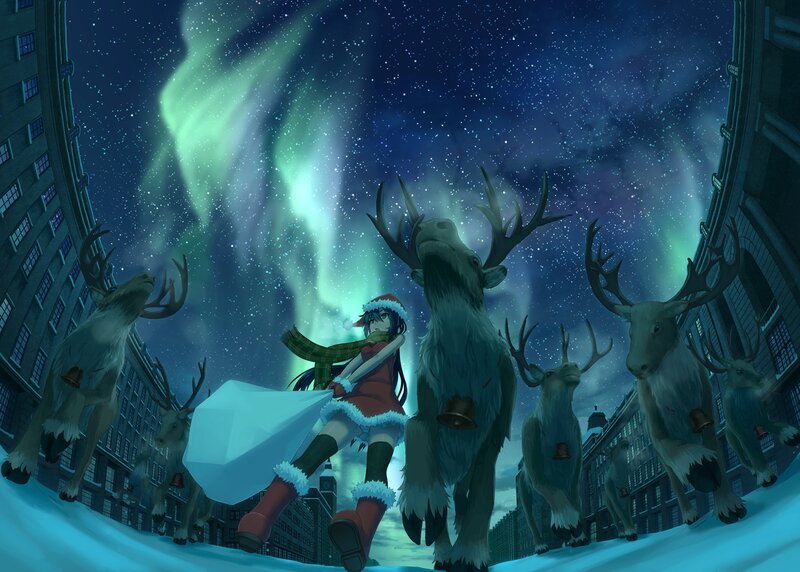 Anime Girl with Reindeer — Blue, Magical