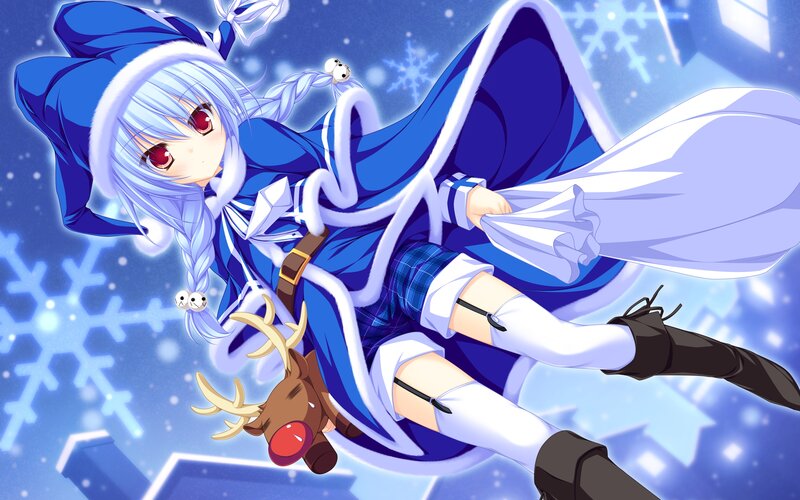 Anime Girl with Reindeer — Blue