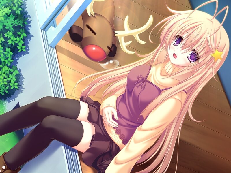 anime girl with reindeer plush