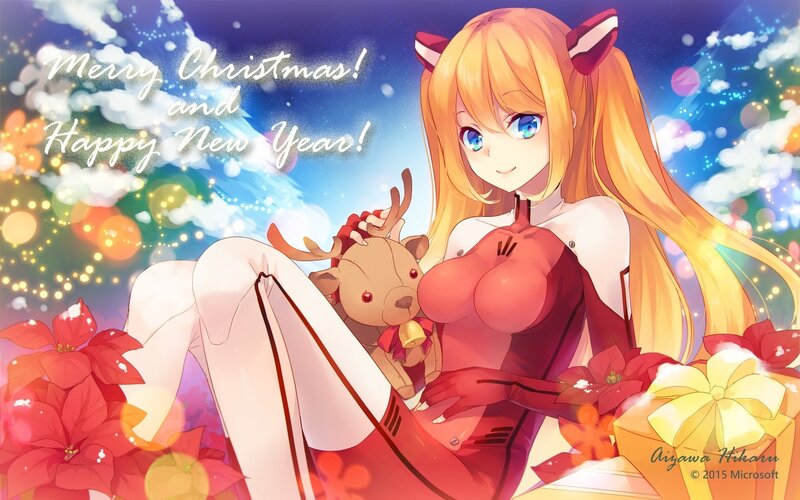 Anime Girl with Reindeer — Red, Festive, Winter, Digital Art