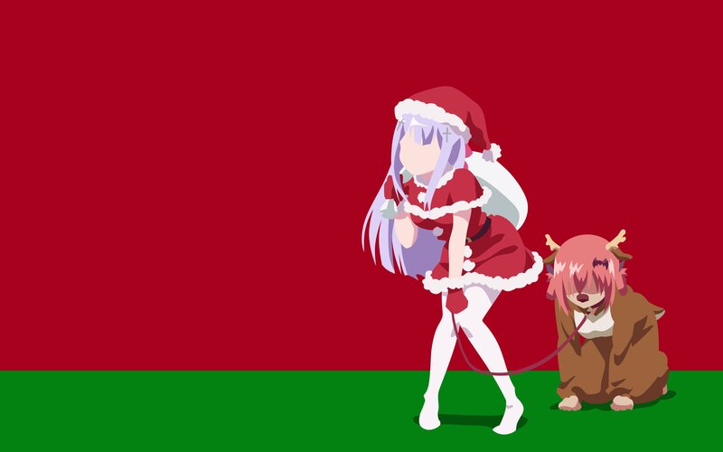 Anime Girl with Reindeer — Red, Festive, Winter, Santa Hat