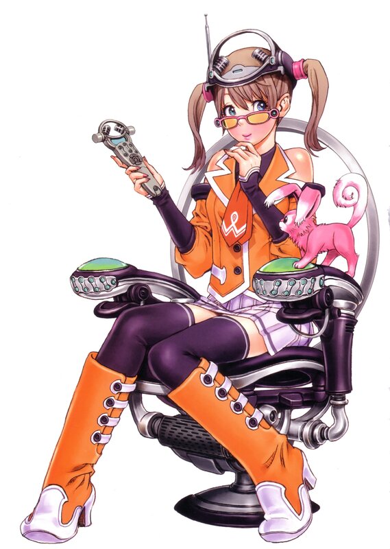 anime girl with remote and pet