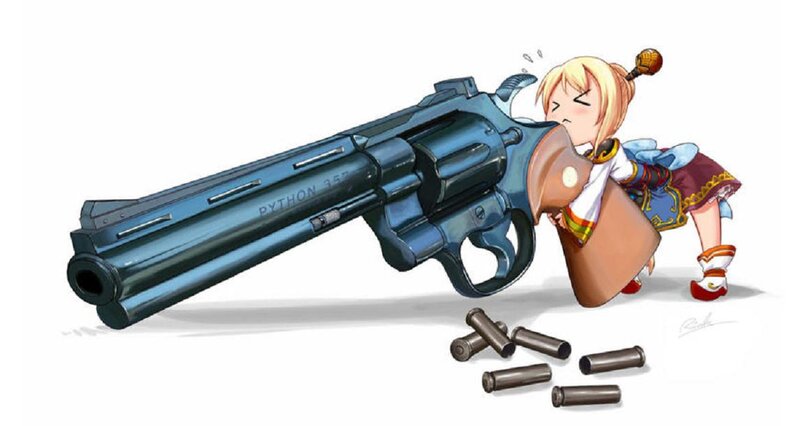 Anime Girl with Revolver — Blue
