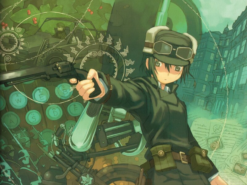 Anime Girl with Revolver — Green