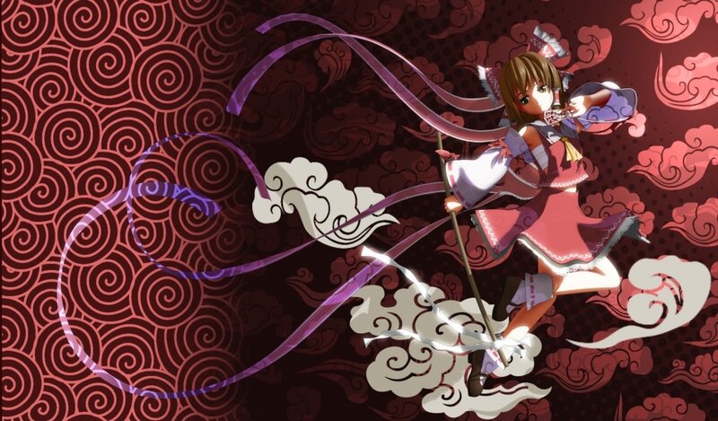 anime girl with ribbon and staff