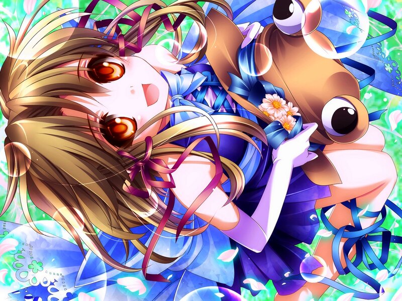 Anime Girl with Ribbon — Blue, Playful