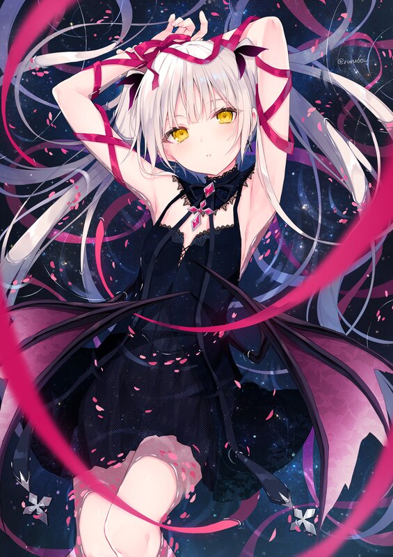 Anime Girl with Ribbons — Black, Dramatic