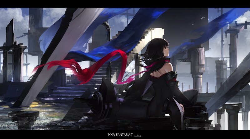 Anime Girl with Ribbons — Black