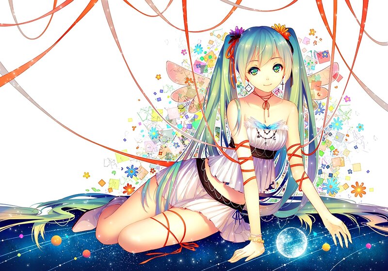 Anime Girl with Ribbons — Blue