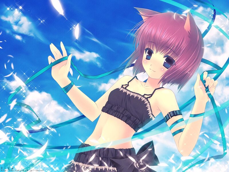 Anime girl with ribbons in sky