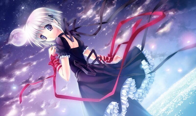anime girl with ribbons in space