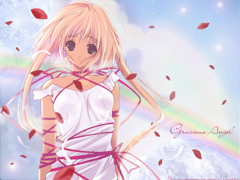 Anime Girl with Ribbons — White, Serene
