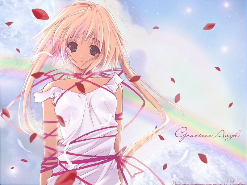Anime Girl with Ribbons — White