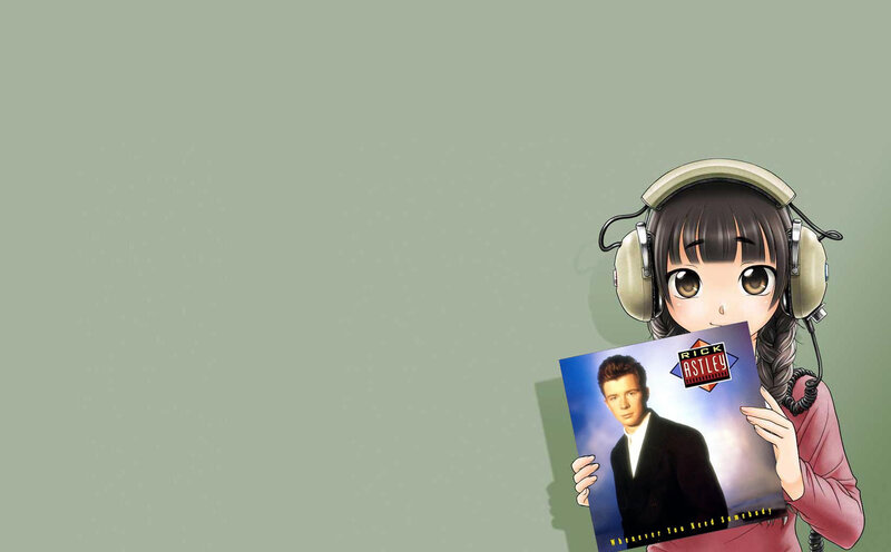 anime girl with Rick Astley album