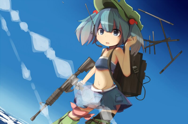 anime girl with rifle and backpack