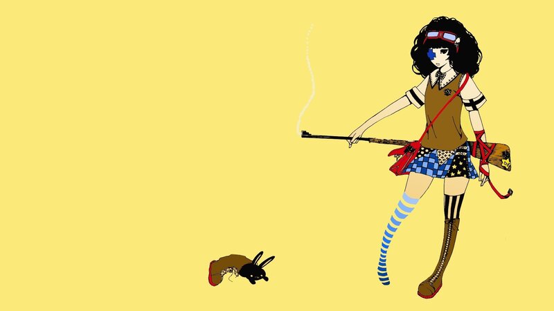 anime girl with rifle and dead rabbit