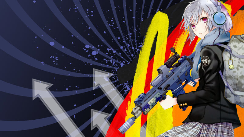 anime girl with rifle and headphones