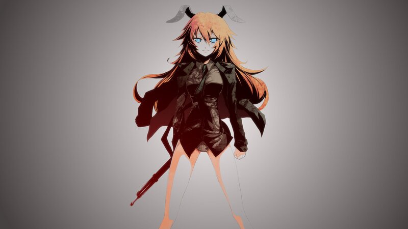 anime girl with rifle and horns