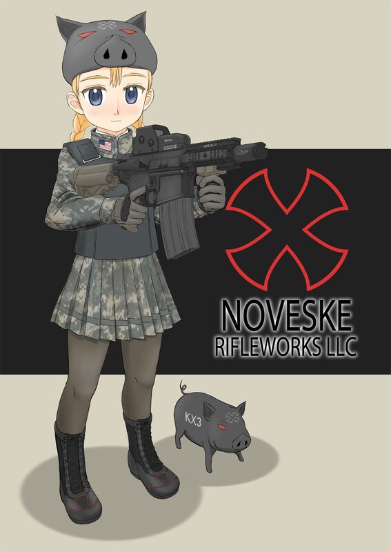 Anime girl with rifle and pig