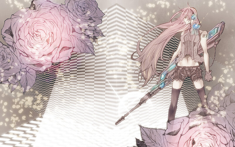 Anime girl with rifle and roses