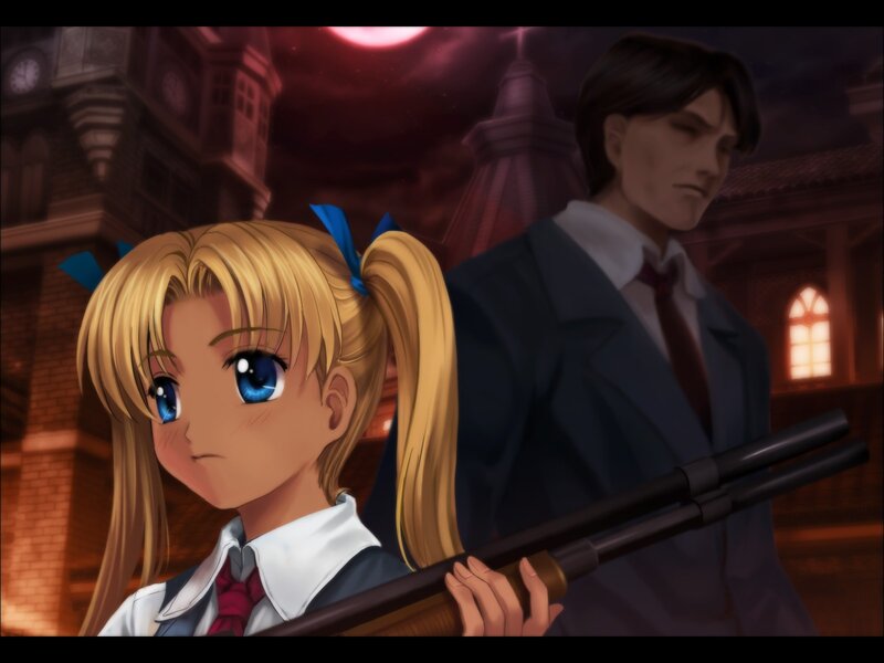 Anime girl with rifle at night
