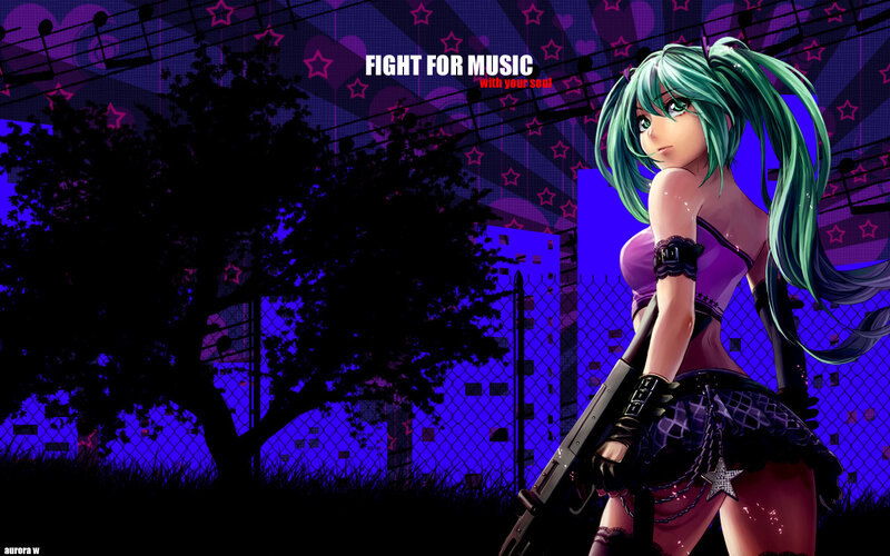 Anime girl with rifle at night