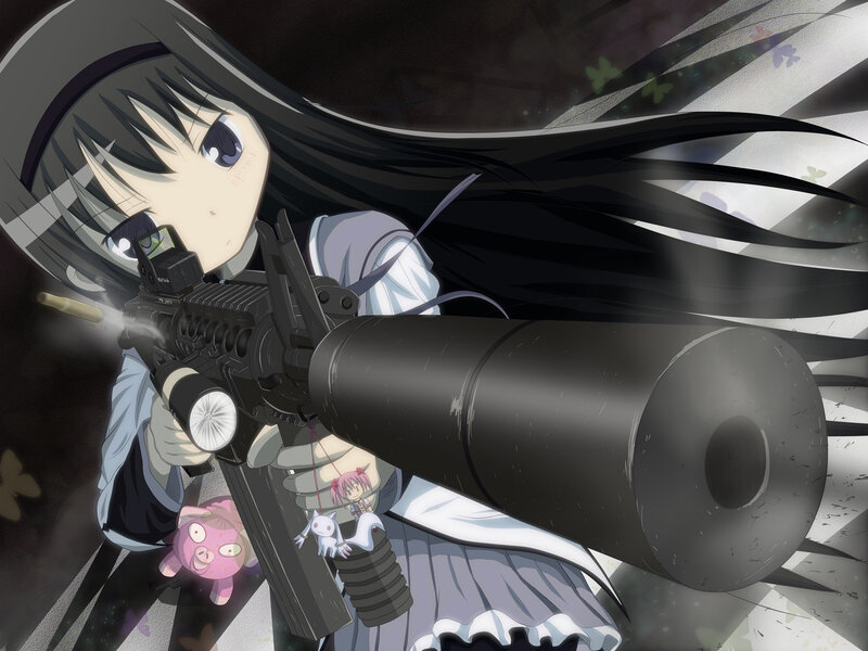 Anime Girl with Rifle — Black, Dramatic, Doll
