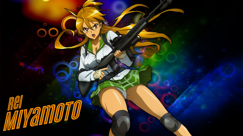 Anime Girl with Rifle — Black, Dramatic, Knee Pads