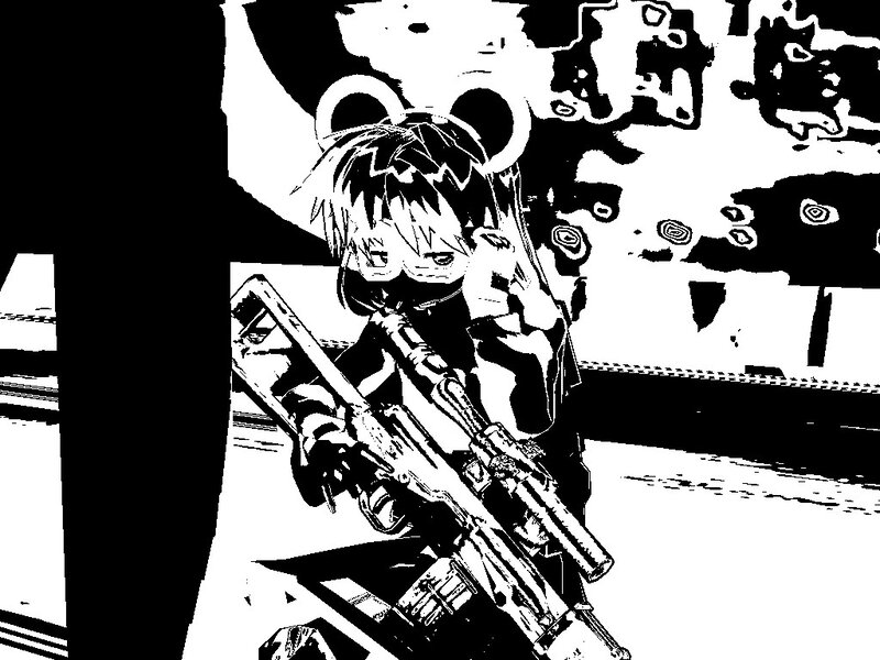 Anime Girl with Rifle — Black, Dramatic, Manga, Headphones