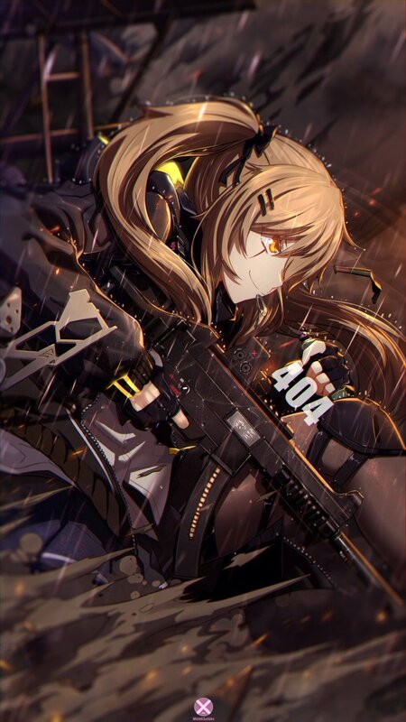 Anime Girl with Rifle — Black, Dramatic, Night, Digital Art, Rain, Hair