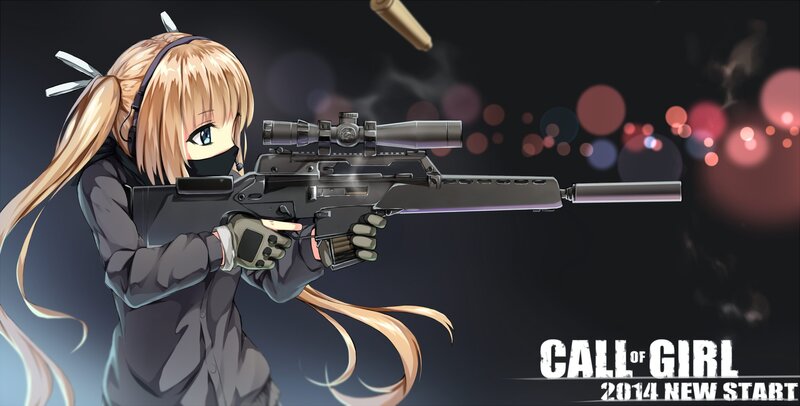 Anime Girl with Rifle — Black, Dramatic, Night, Digital Art, Scope