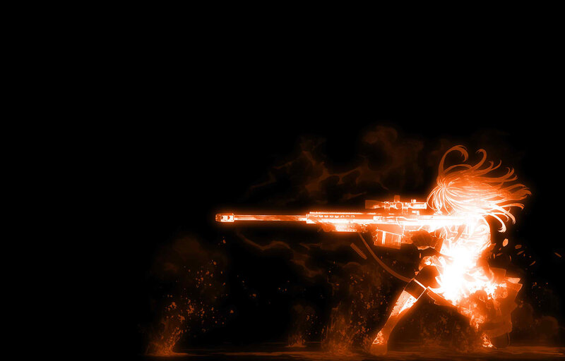Anime Girl with Rifle — Black, Dramatic, Night