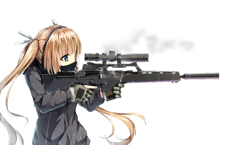 Anime Girl with Rifle — Black, Dramatic, Scope