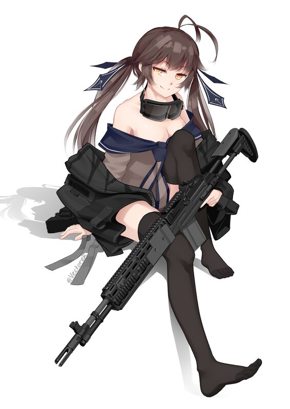 Anime Girl with Rifle — Black, Neutral, Digital Art, Goggles