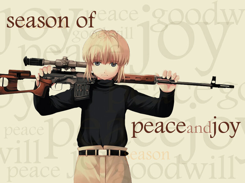 Anime Girl with Rifle — Black, Serious
