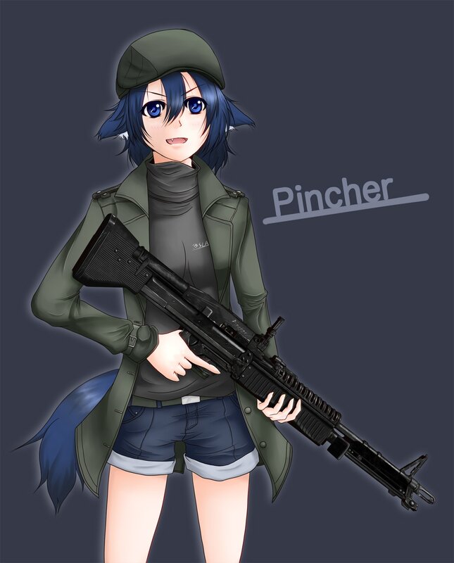 Anime Girl with Rifle — Blue, Confident, Digital Art, Military Jacket
