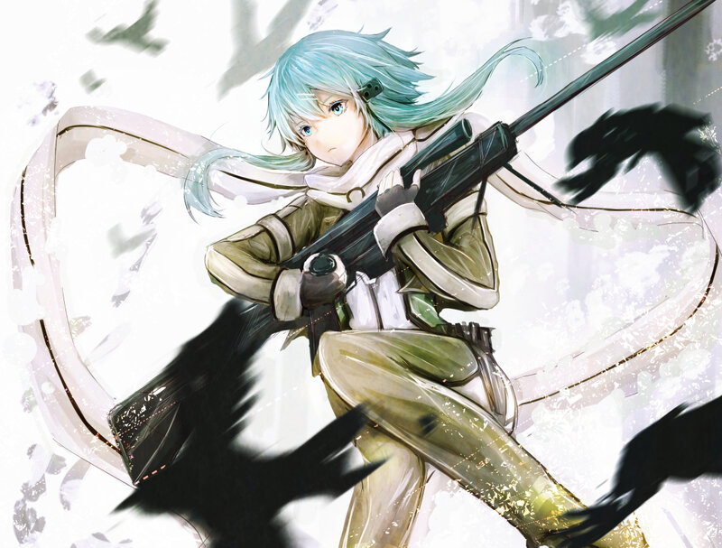 Anime Girl with Rifle — Blue, Dramatic, Digital Art, Crows