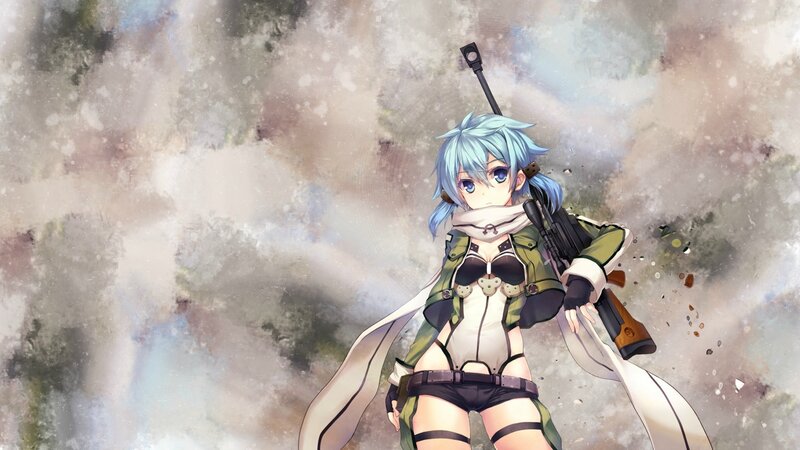 Anime Girl with Rifle — Blue, Dramatic, Digital Art, Scarf, Coat