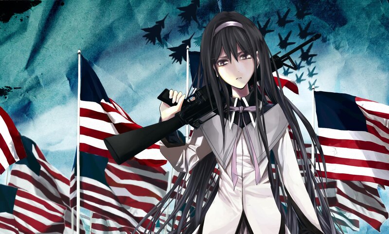 Anime Girl with Rifle — Blue, Dramatic, Digital Art